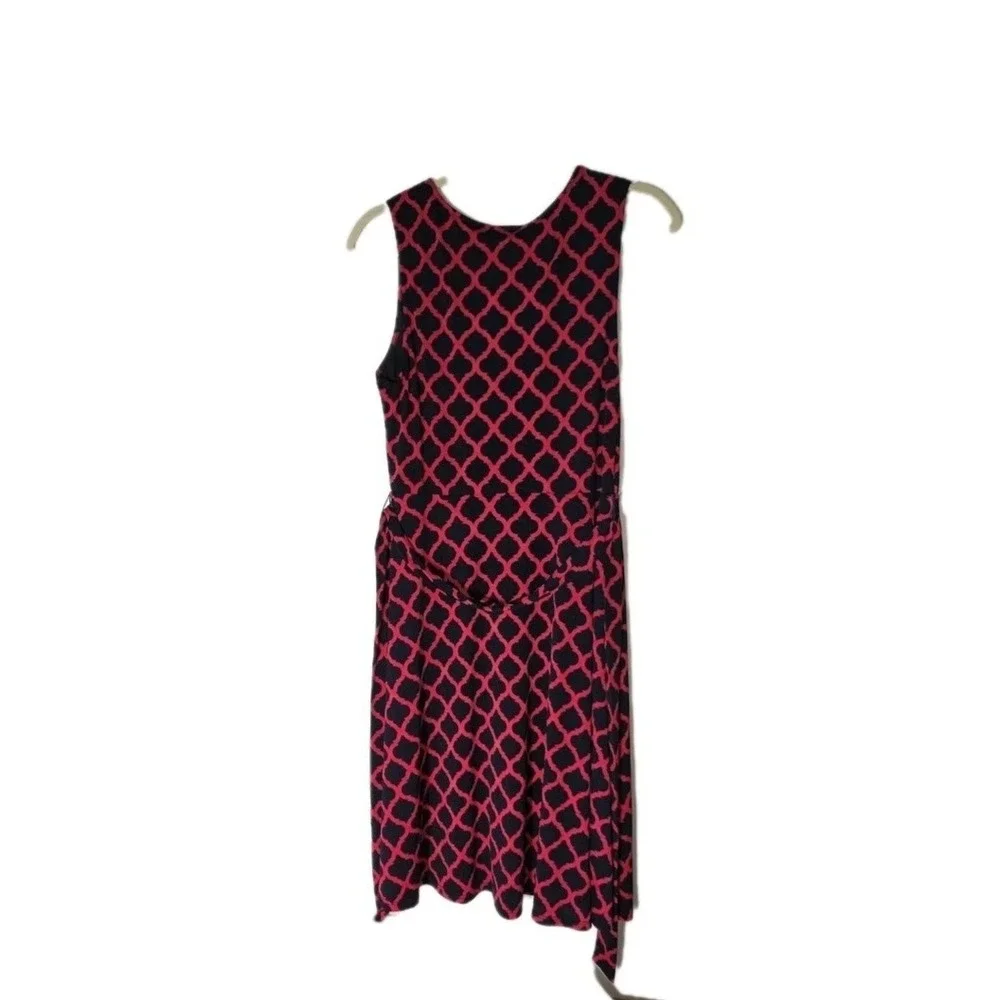 Mix by 41Hawthorn Navy Pink Geometric Faux Wrap Sleeveless Tie Waist Dress M - Picture 2 of 9